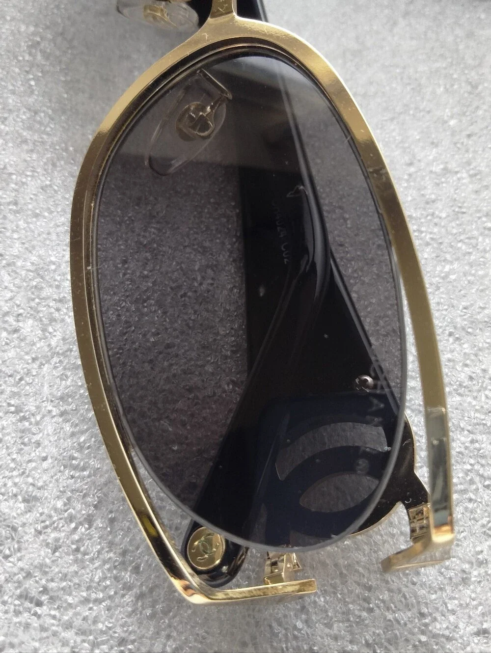 CHANEL Vintage Semi Rimless Gold Tone Frame Giant CC logo